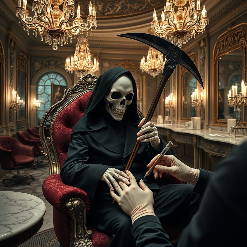 Grim Reaper Gets a Manicure in Lavish Salon
