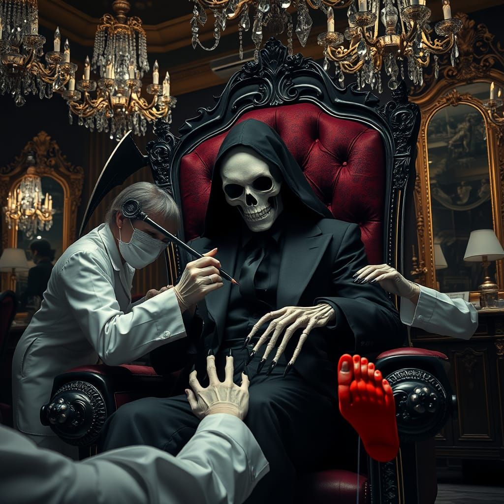 Grim Reaper Gets a Manicure in Luxurious Salon