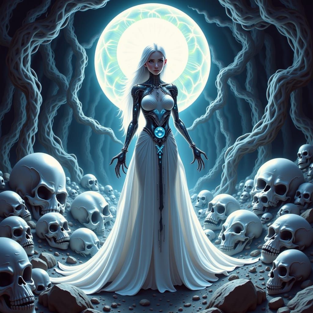 Android Necromancer in Ethereal Dark Fantasy