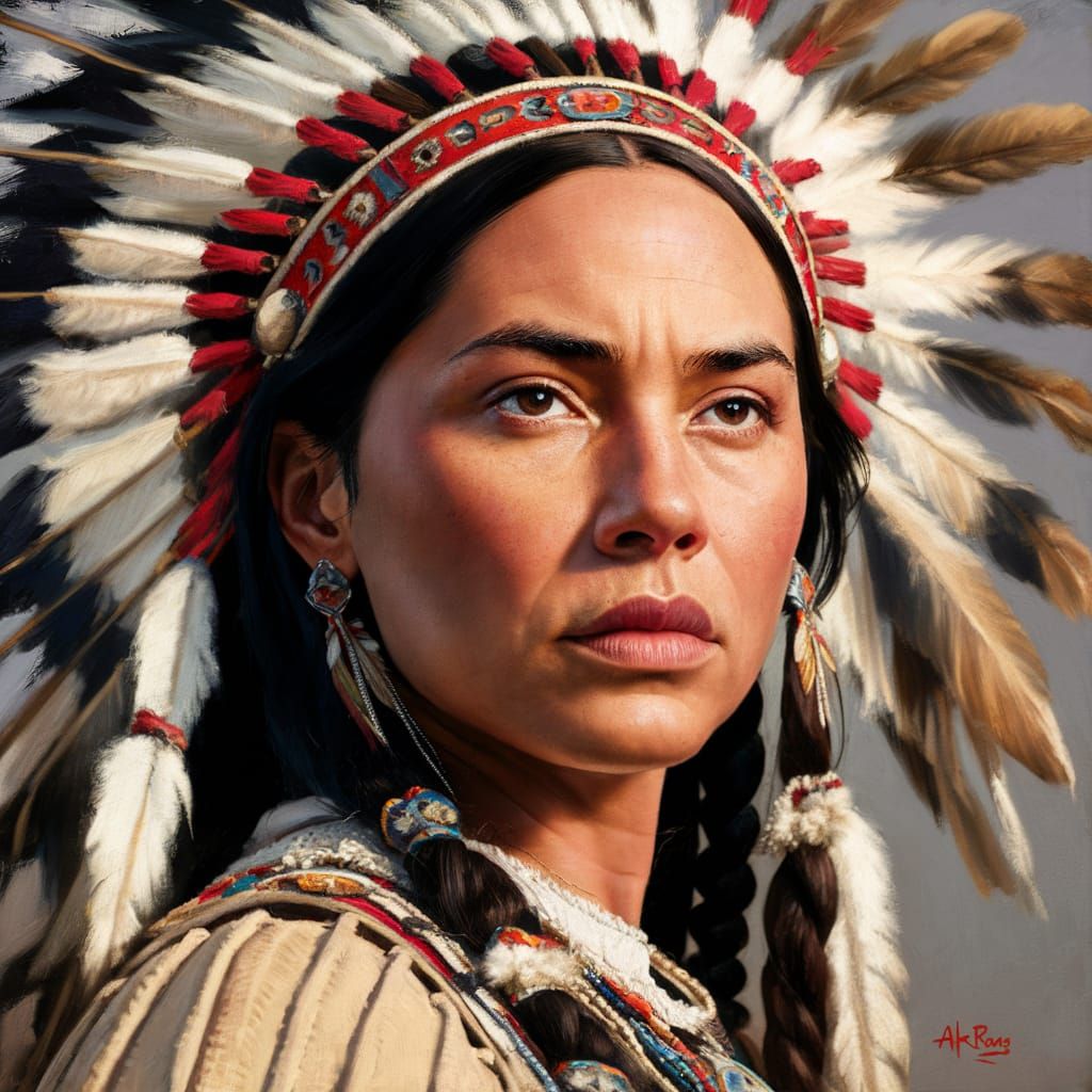 Native American Princess Portrait in Comic Book Style