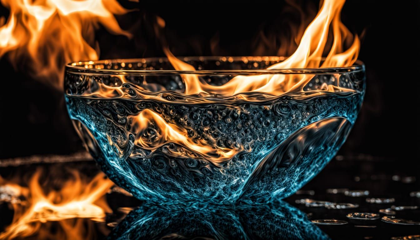 Fire and Water Clash in Hyperrealistic HDR Image