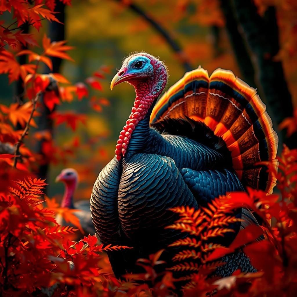 Majestic Turkey in Autumn Forest, Hyper-Realistic Wildlife A...