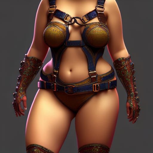 Curvy Woman in Harness: Detailed Matte Painting