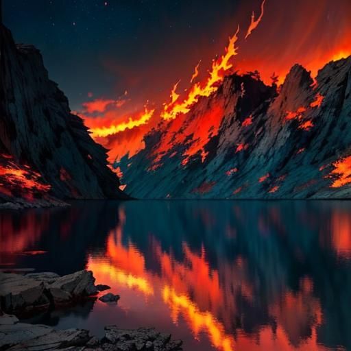 Fiery Sunset at Sea: Concept Art