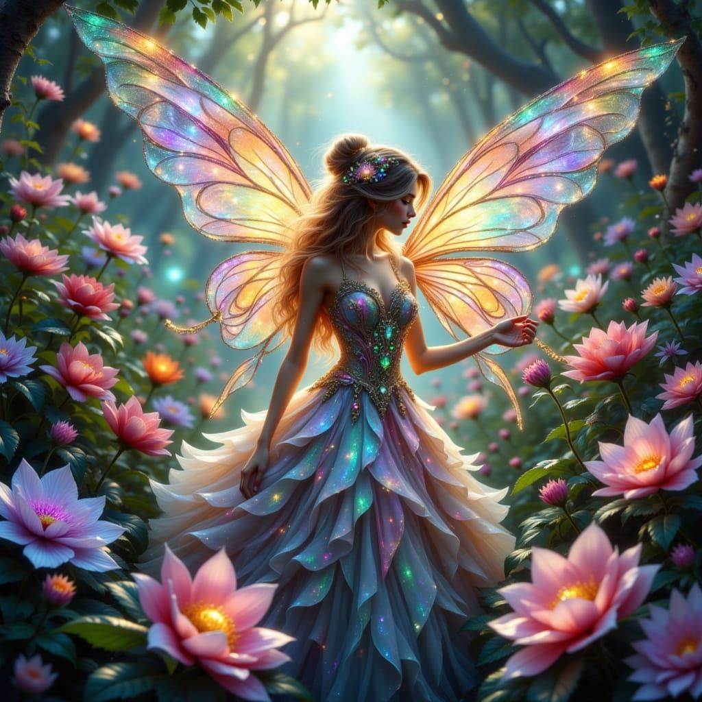 Magical Flower Fairy Tending Luminous Garden