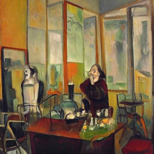 Surreal Ghostly Embrace in Labyrinthine Landscape