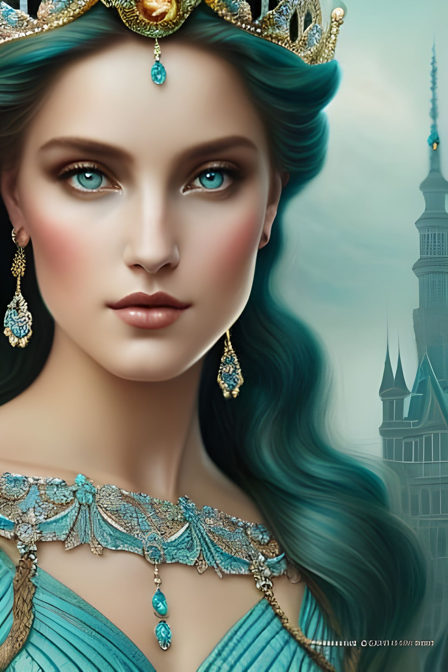 Goddess with Teal Crown Digital Portrait