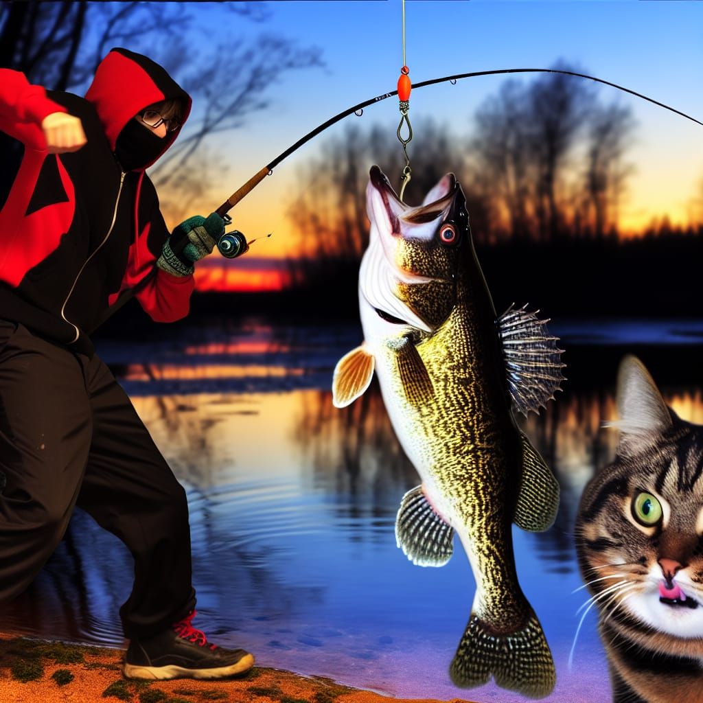 Teenage Cat Wrestles Walleye at Sunset