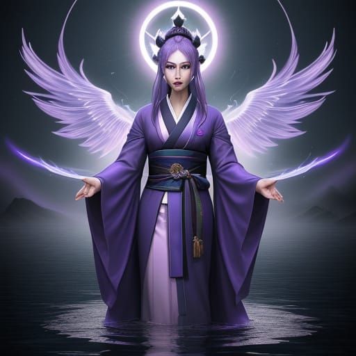 Mystical Glimmercrane Bird Monk with Halo and Runes