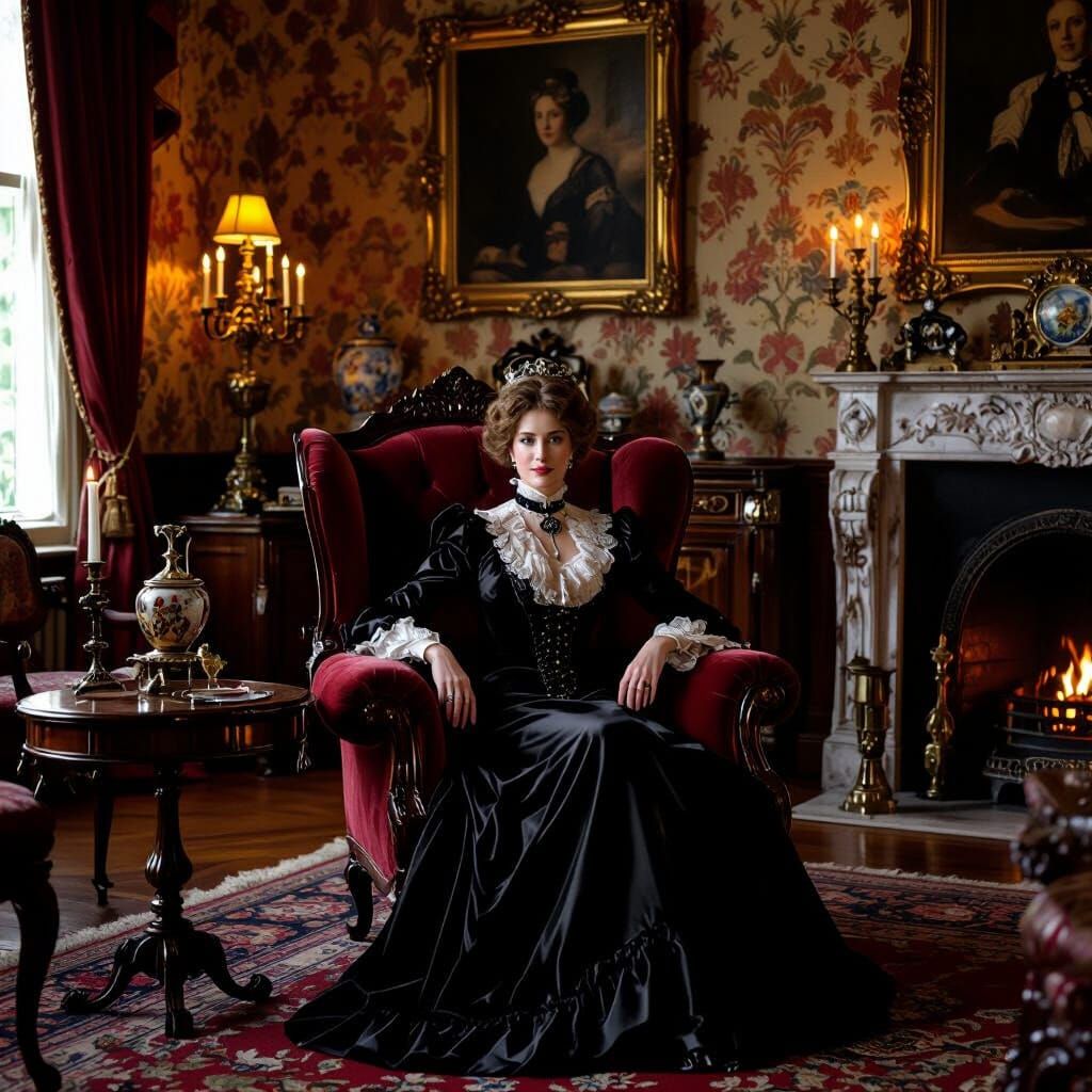 Victorian Lady in Grand Parlor as Classical Portrait
