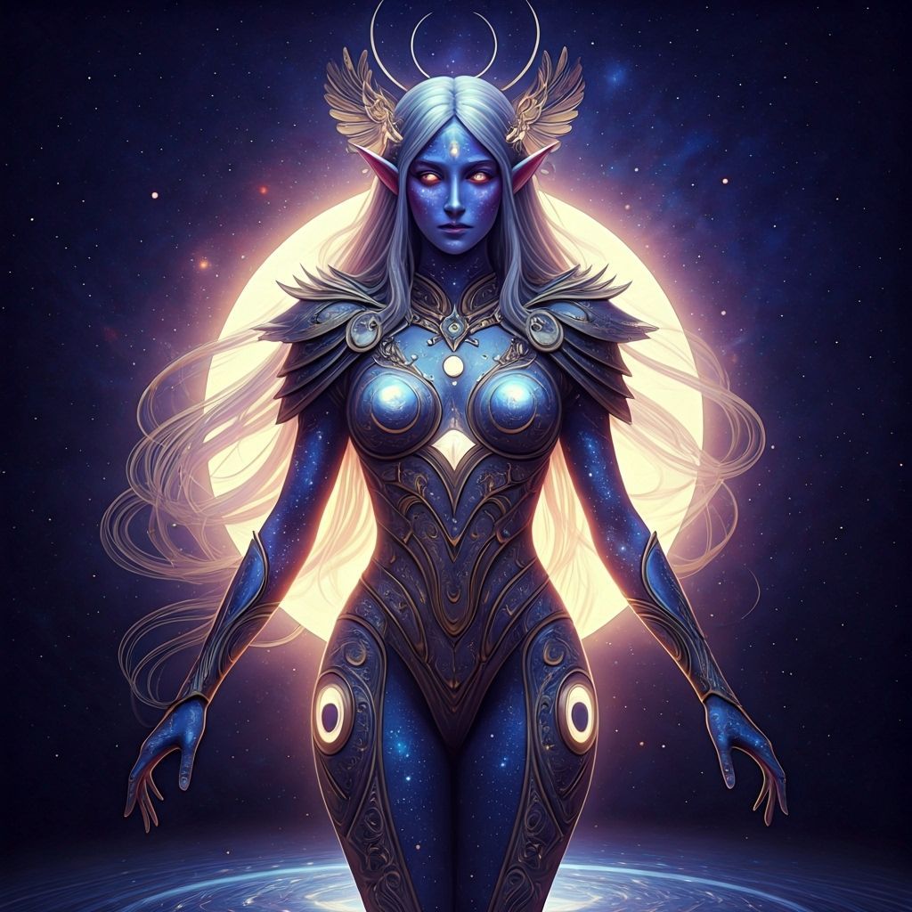 Celestial Elf Warrior in Art Nouveau Style