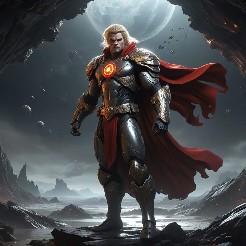 Imposing Space Hero Hyperion in Dark Gray and Gold Armor