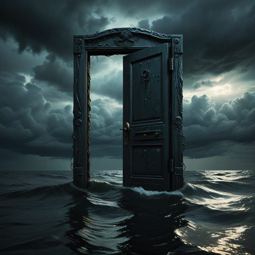 Ominous Doorway in Dark Ocean Fantasy Art