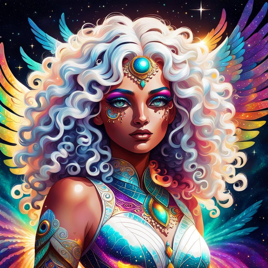 Fantasy Girl with Wings, Holographic Cosmic Art