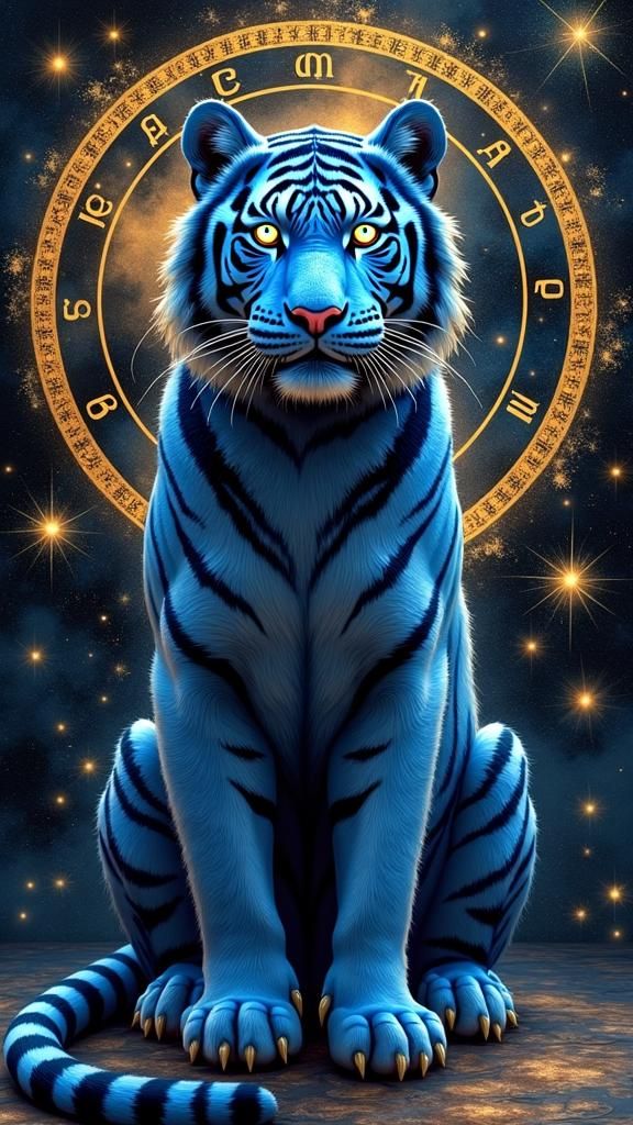 Cosmic White Tiger with Blue Energy, Watercolour