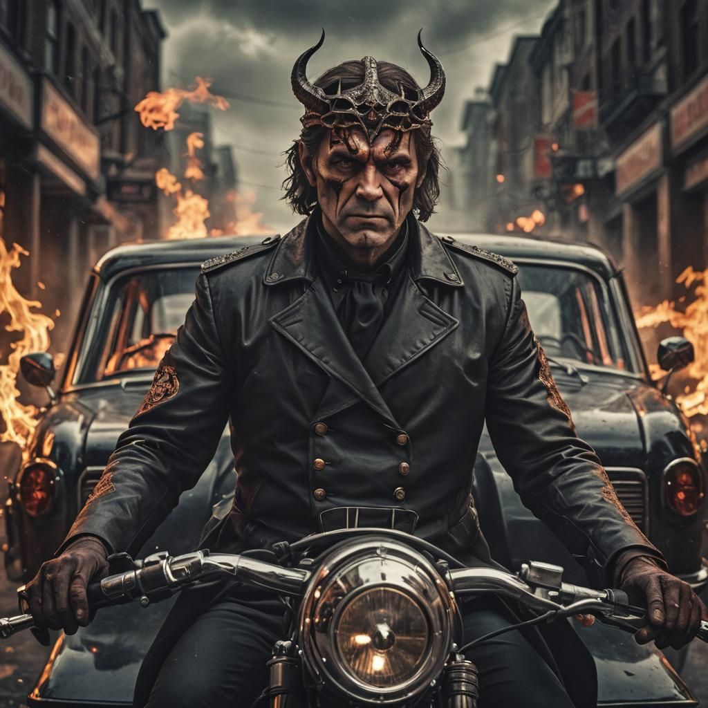 Hyperrealistic Portrait of Harrison Hellfire, Satan's Chauff...