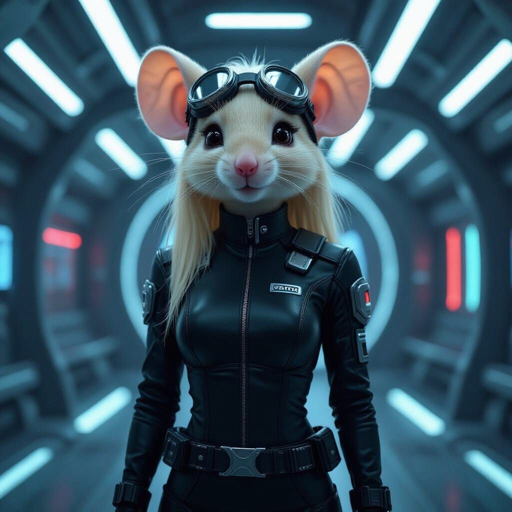 Mouse Woman in Futuristic Space Station