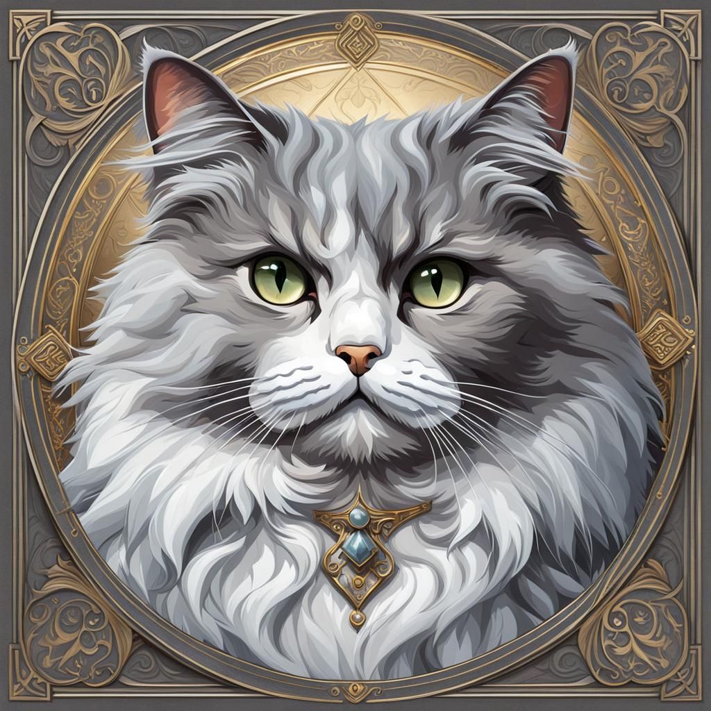 Persian Cat Portrait in Ornate Tarot Card Frame