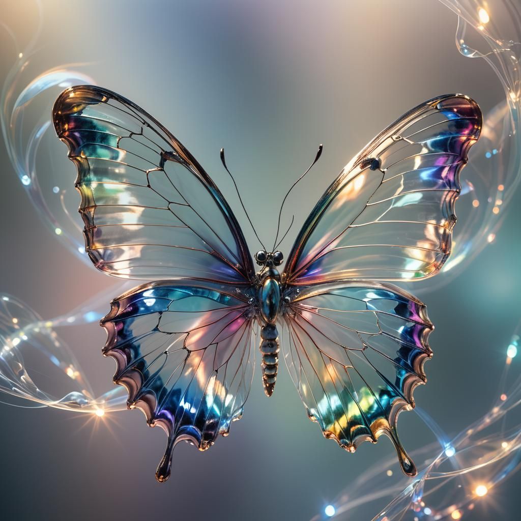 Rainbow Smoke Flows Through Crystal Butterfly