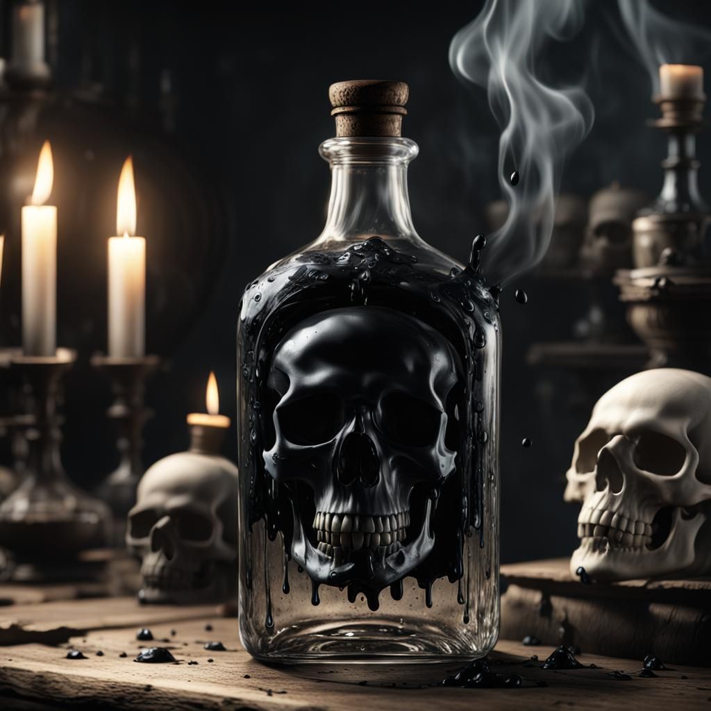 Ornate Antique Bottle with Skull Emblem