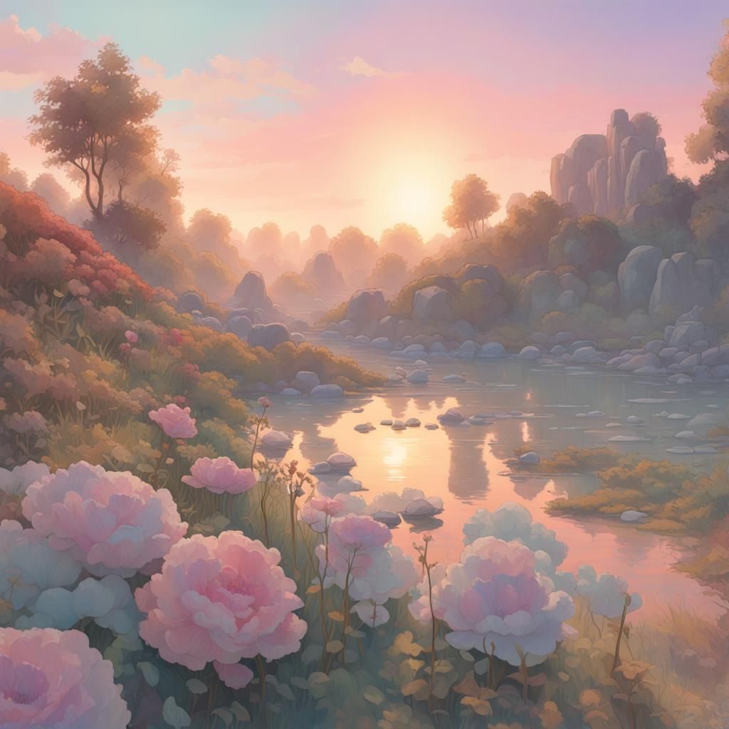 Pastel Dawn Watercolors: Hyperdetailed Concept Art