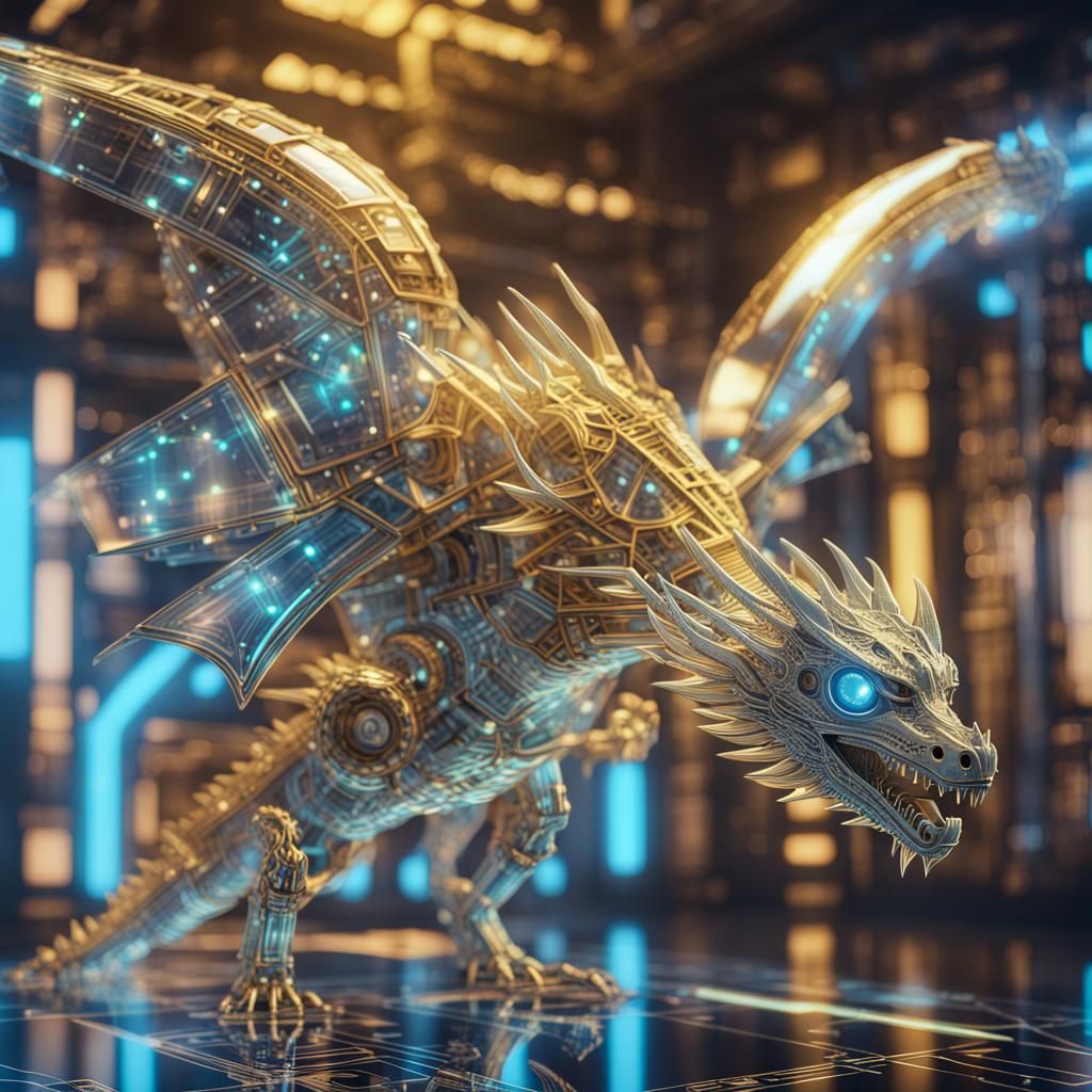Holographic Metal Dragon in Tech Laboratory