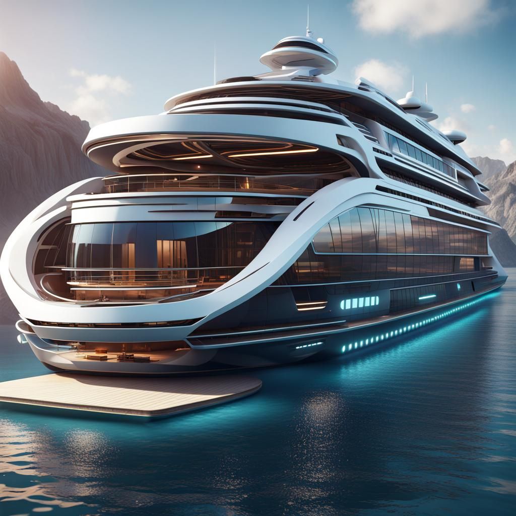 Futuristic Luxury Cruise Ship Yacht in Detailed Digital Art