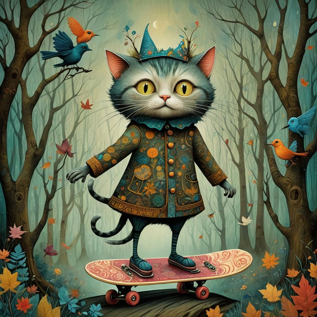 Dreamlike Woman-Cat in Art Brut Style