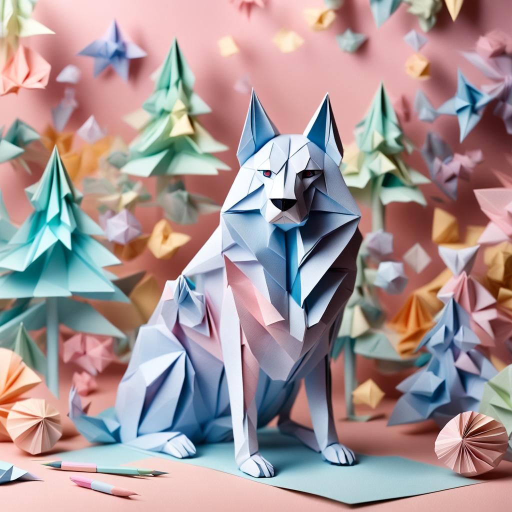 Origami Lobo Papercraft in Pastel Colors