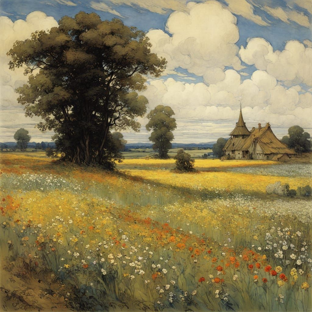 Whimsical Floral Landscape in Fairytale Style