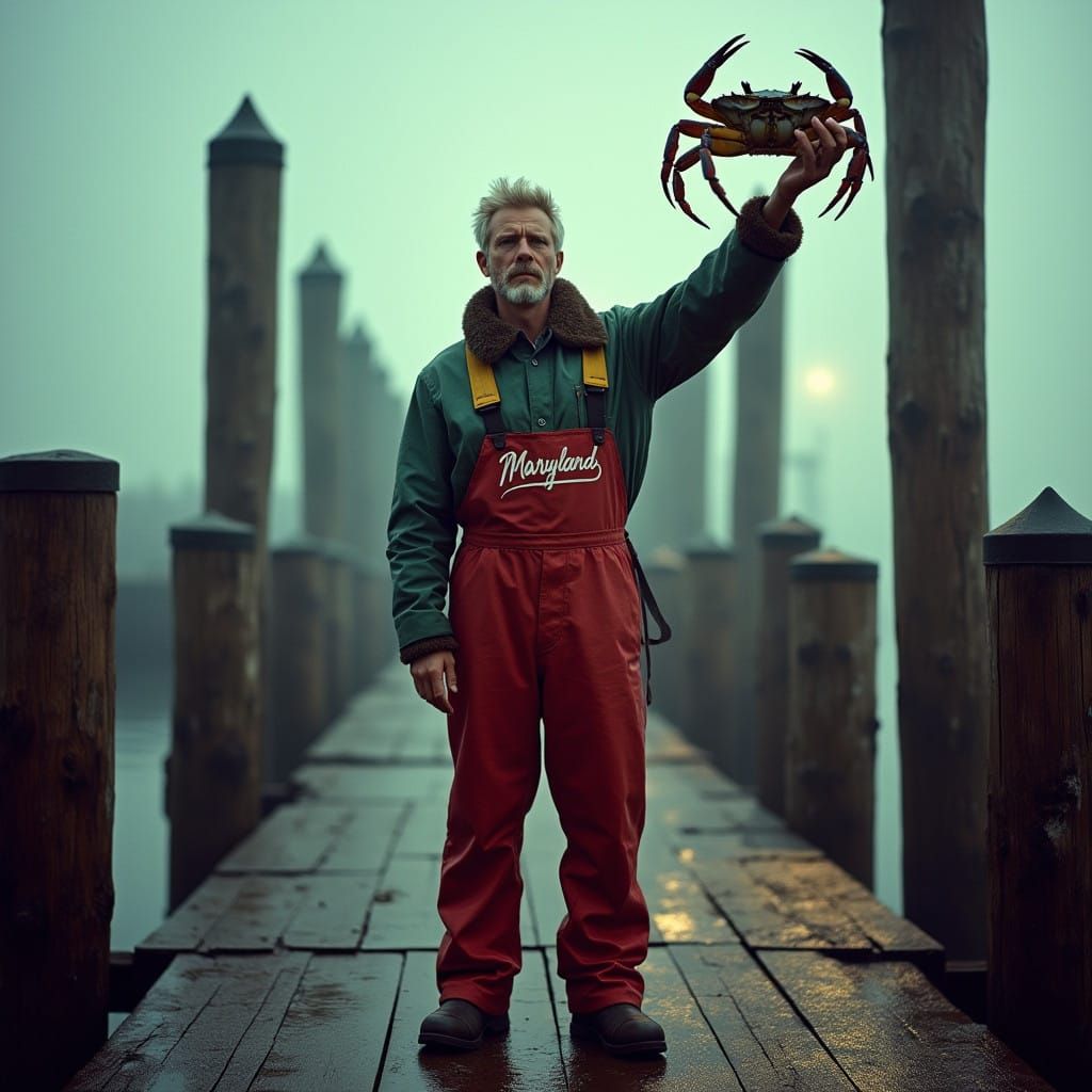 Italian Fisherman Holds Majestic Maryland Blue Crab