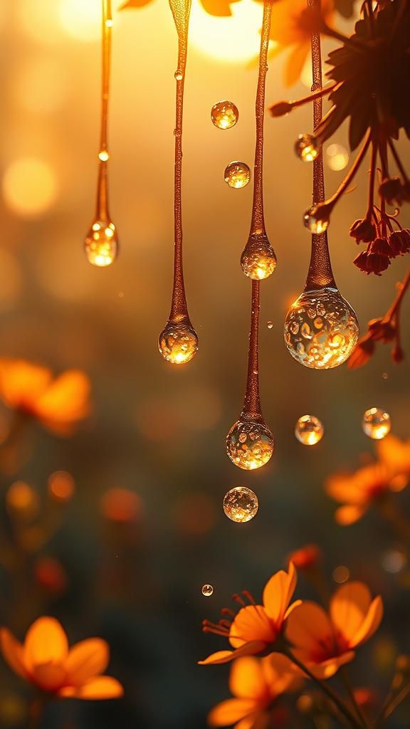 Glowing Dew Drops in Dreamlike Morning Light