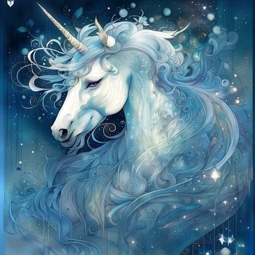 Blue and Silver Unicorn with Filigree Details