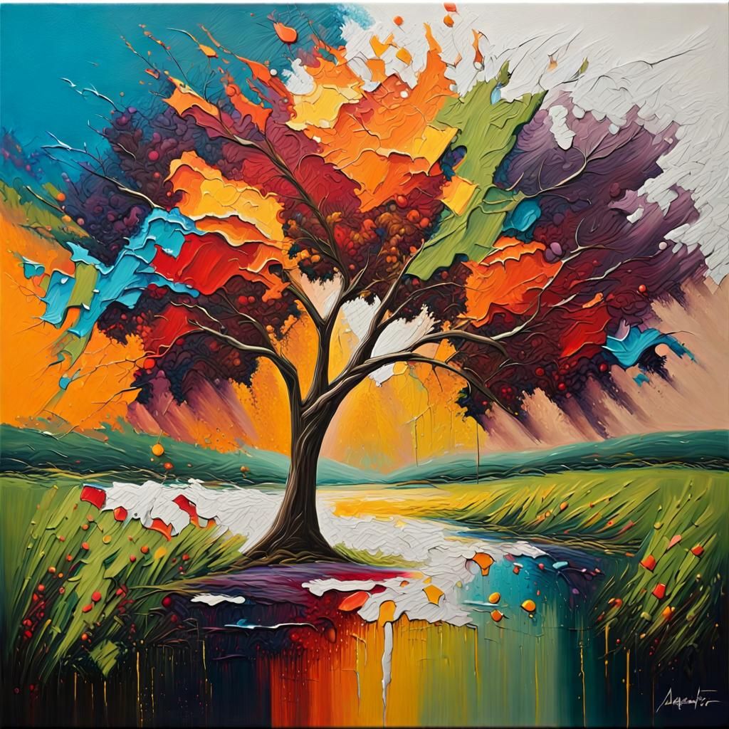 Abstract Landscape Painting with Impasto Brushstrokes