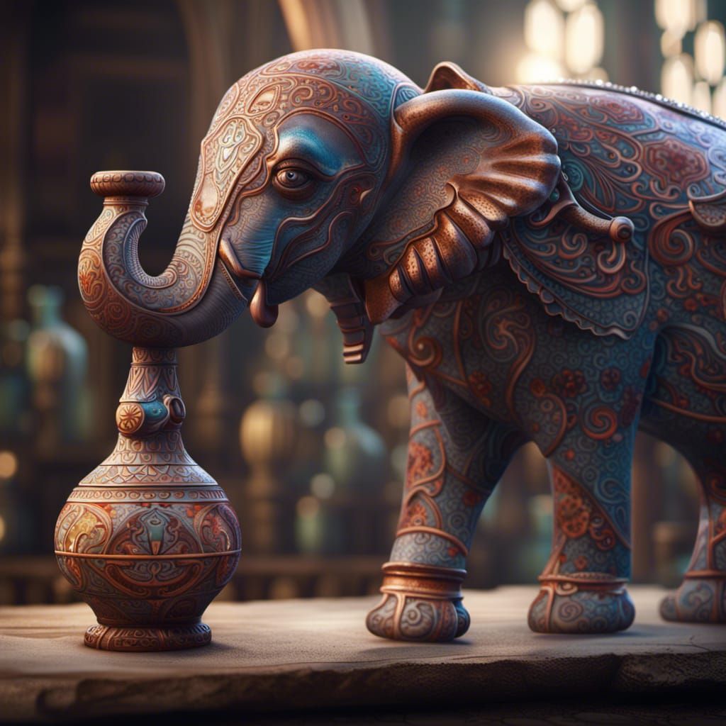 Elephant Ceramic Bong: Detailed Matte Painting
