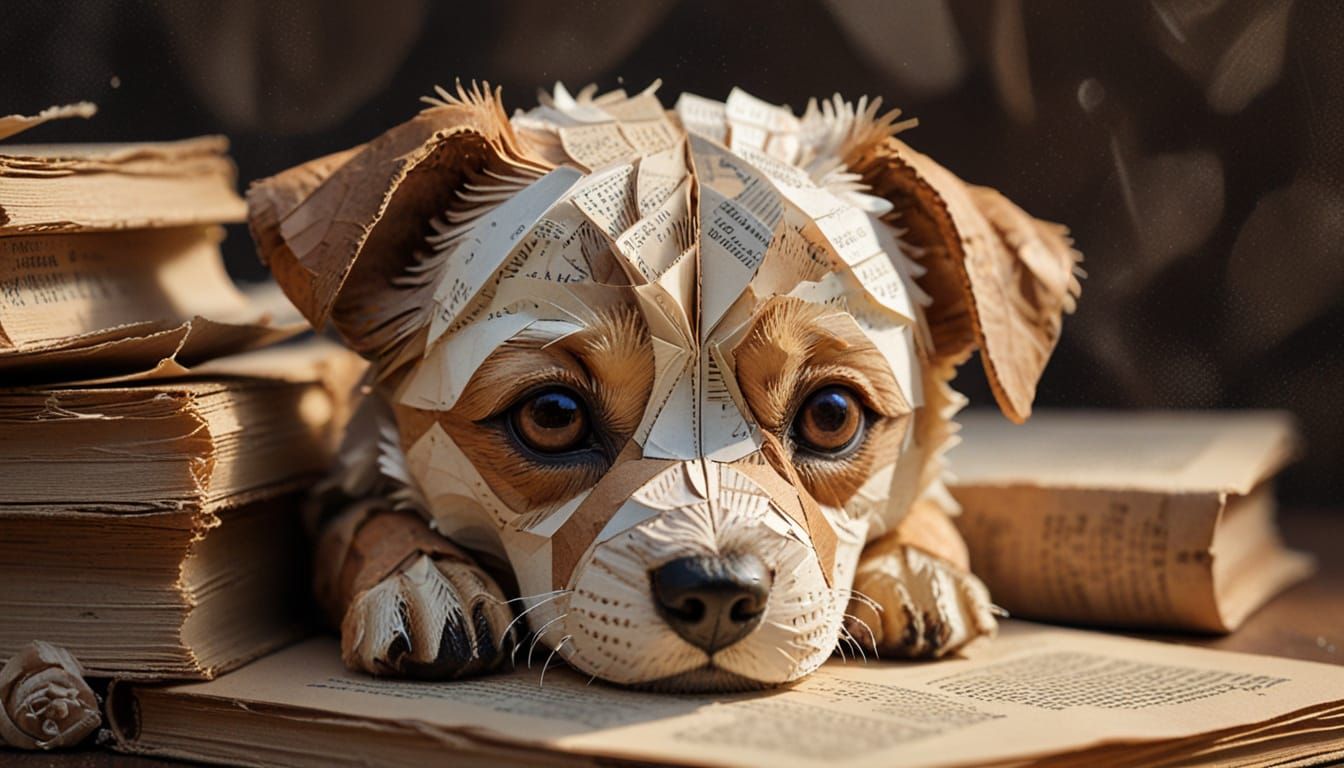 Paper Pup: A Vintage-Style Book Page Illustration