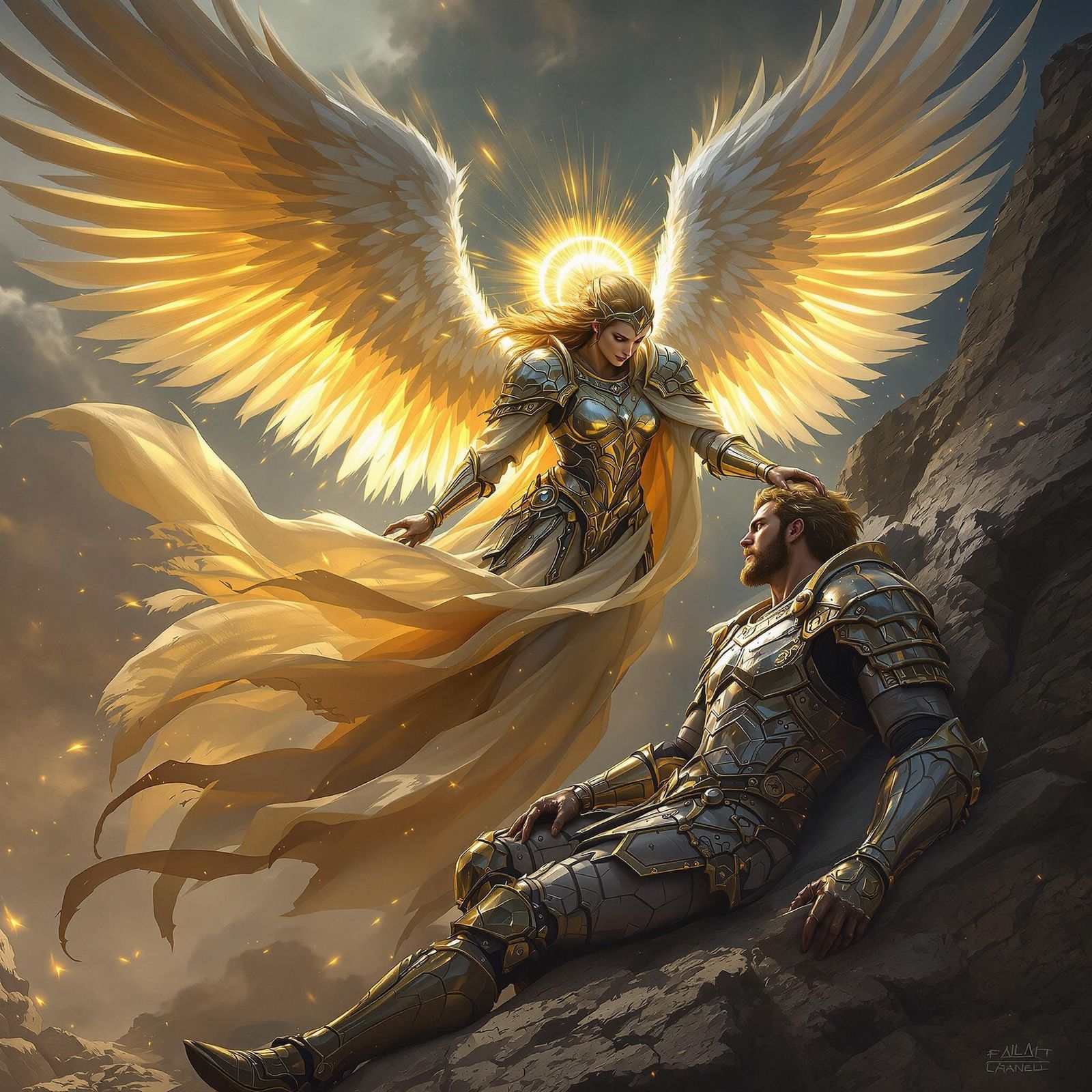 Winged Angel Heals Armored Warrior