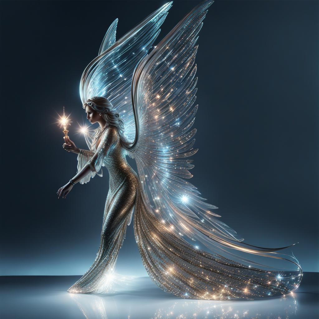 Glass Angel with Lights: Detailed Matte Painting