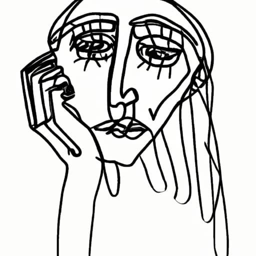 Sad Woman Portrait in Minimalist Picasso Style