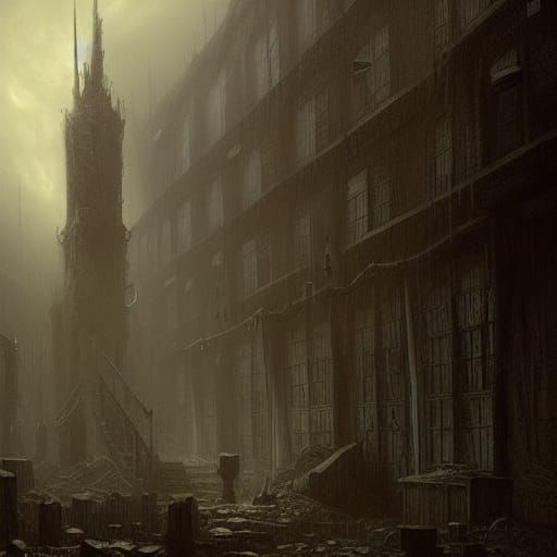 Lovecraftian Horror Town Inspired by Gustave Doré