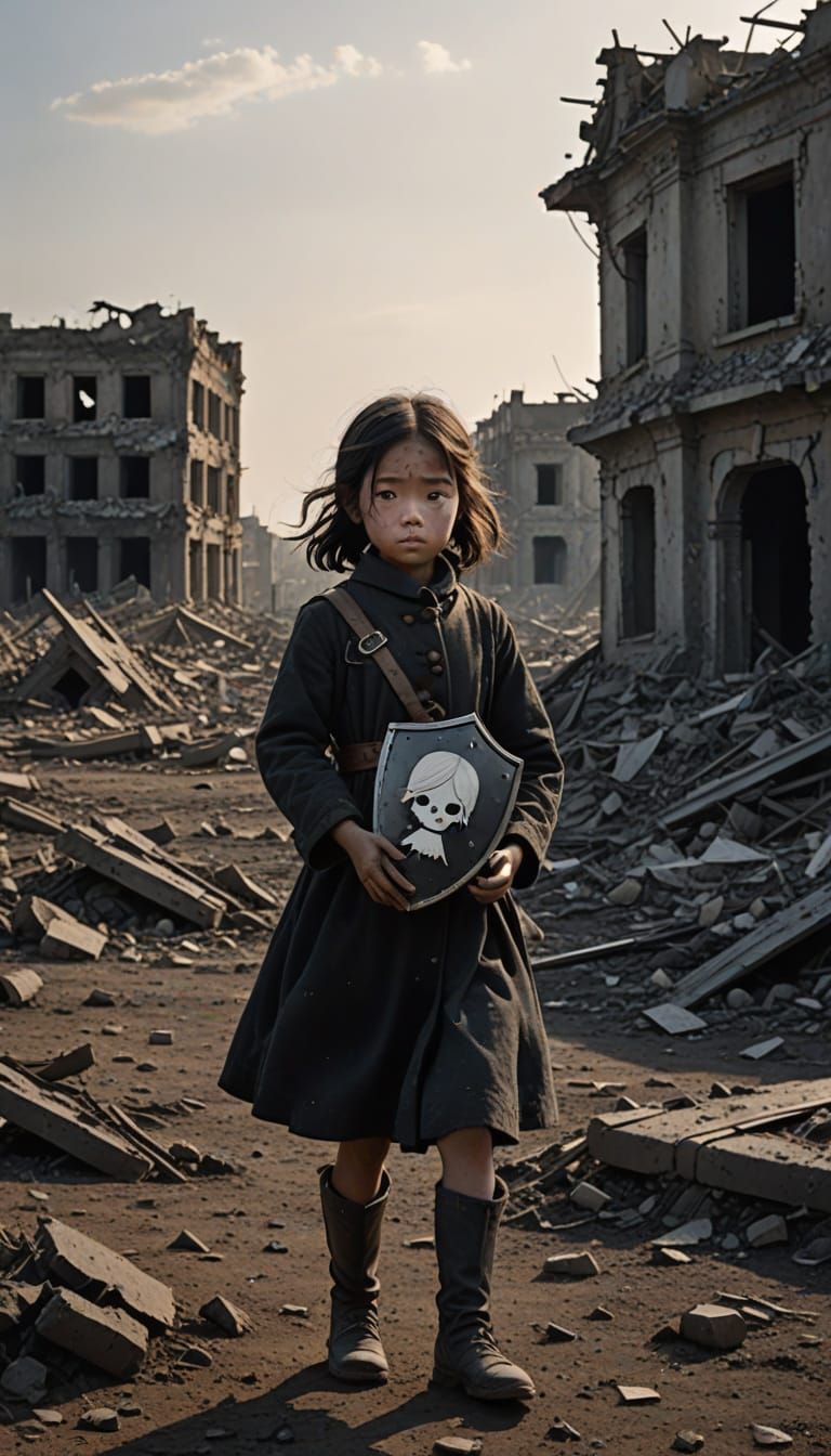 Young Girl Rescues Doll from War-Torn Field