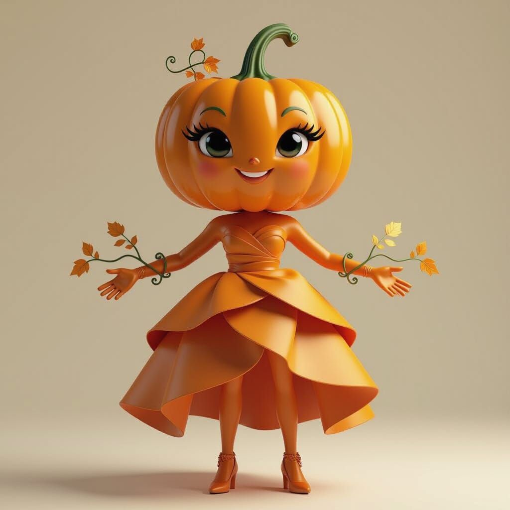 3D Couture Pumpkin Fashion Icon in Pastel Style