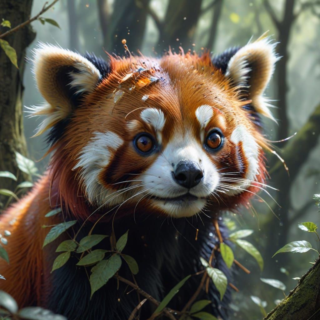 Cute Red Panda Face in Watercolor Style