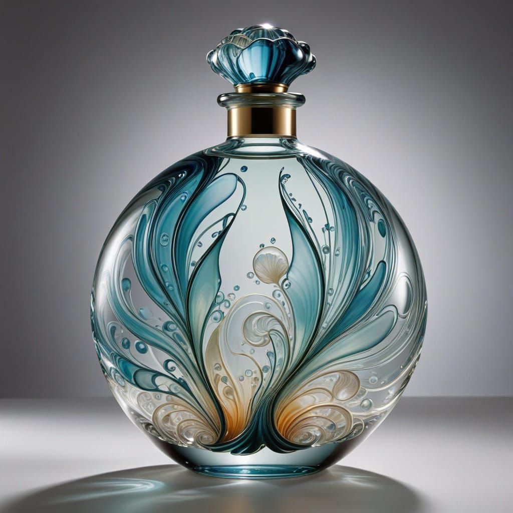 Glass Perfume Bottle with Water, Art Nouveau Style