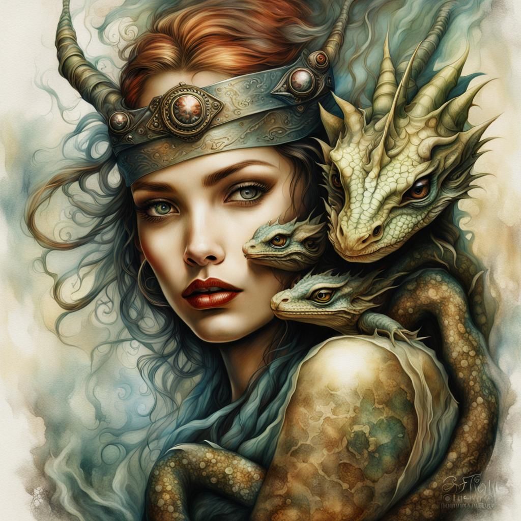 Dreamlike Dragon Hatchling Portrait in Grunge Fantasy Style