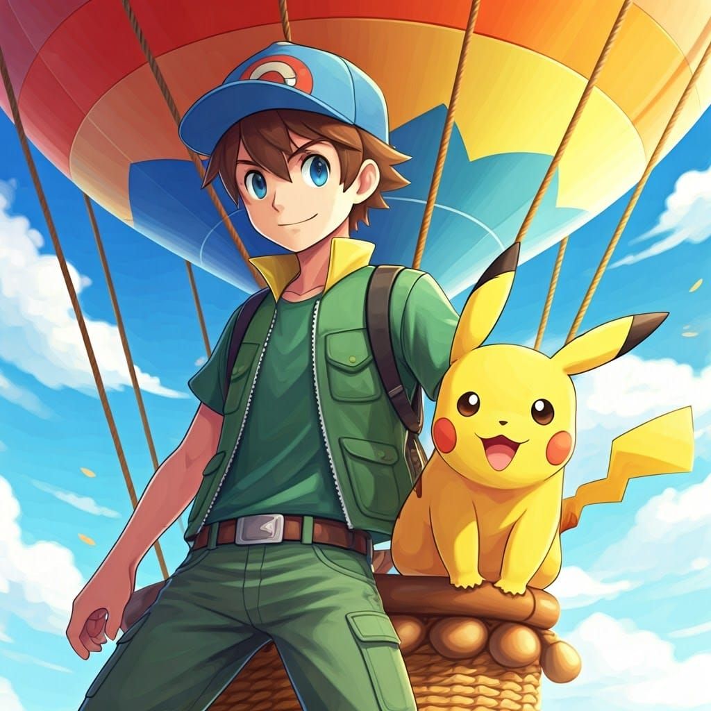 Whimsical Hot Air Balloon Adventure in Studio Ghibli Style