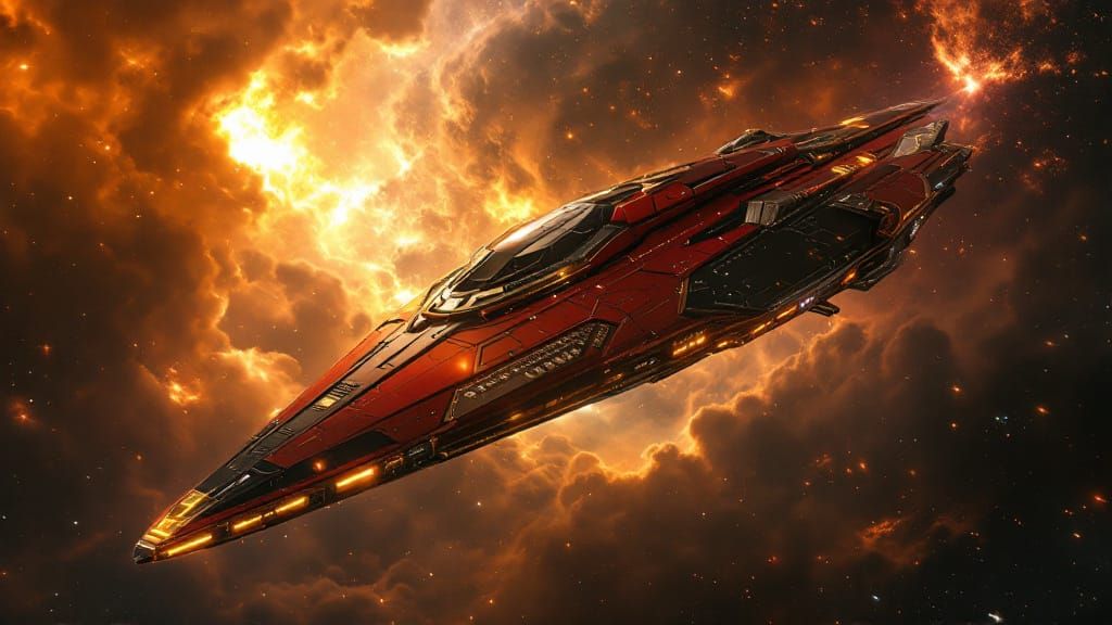 Majestic Star Cruiser in Swirling Nebula