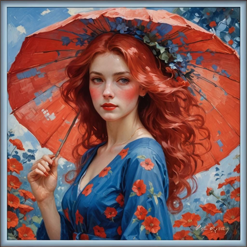 Elegant Woman in Garden, Oil Painting Style