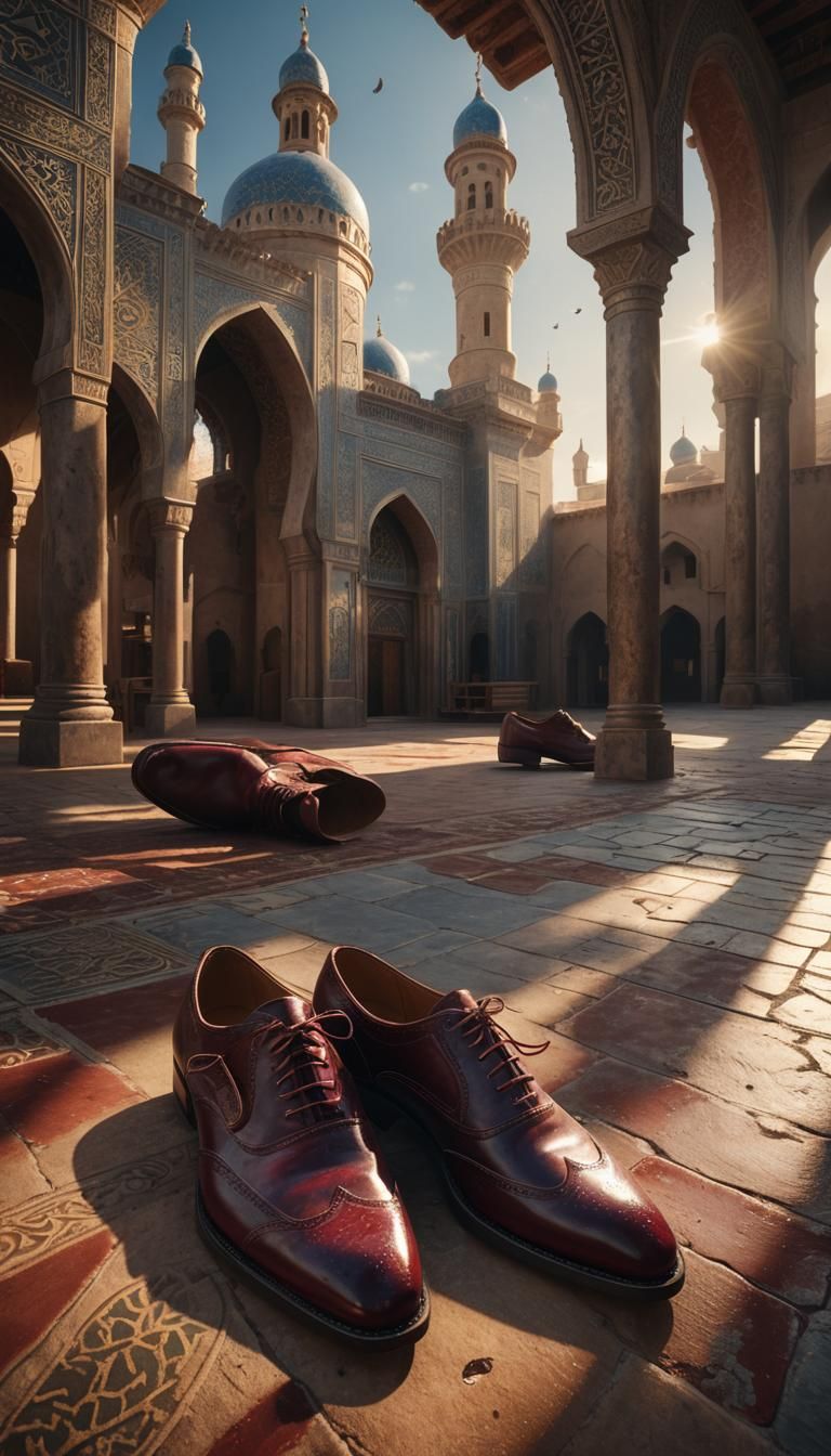 Old Leather Shoes at Mosque: Fantasy Matte Painting