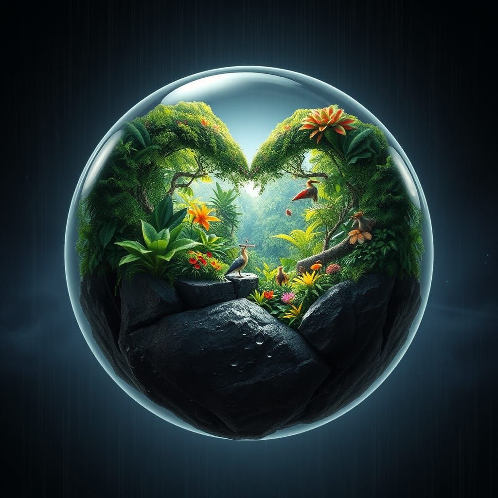 Heart Rainforest on Meteor in Space Globe